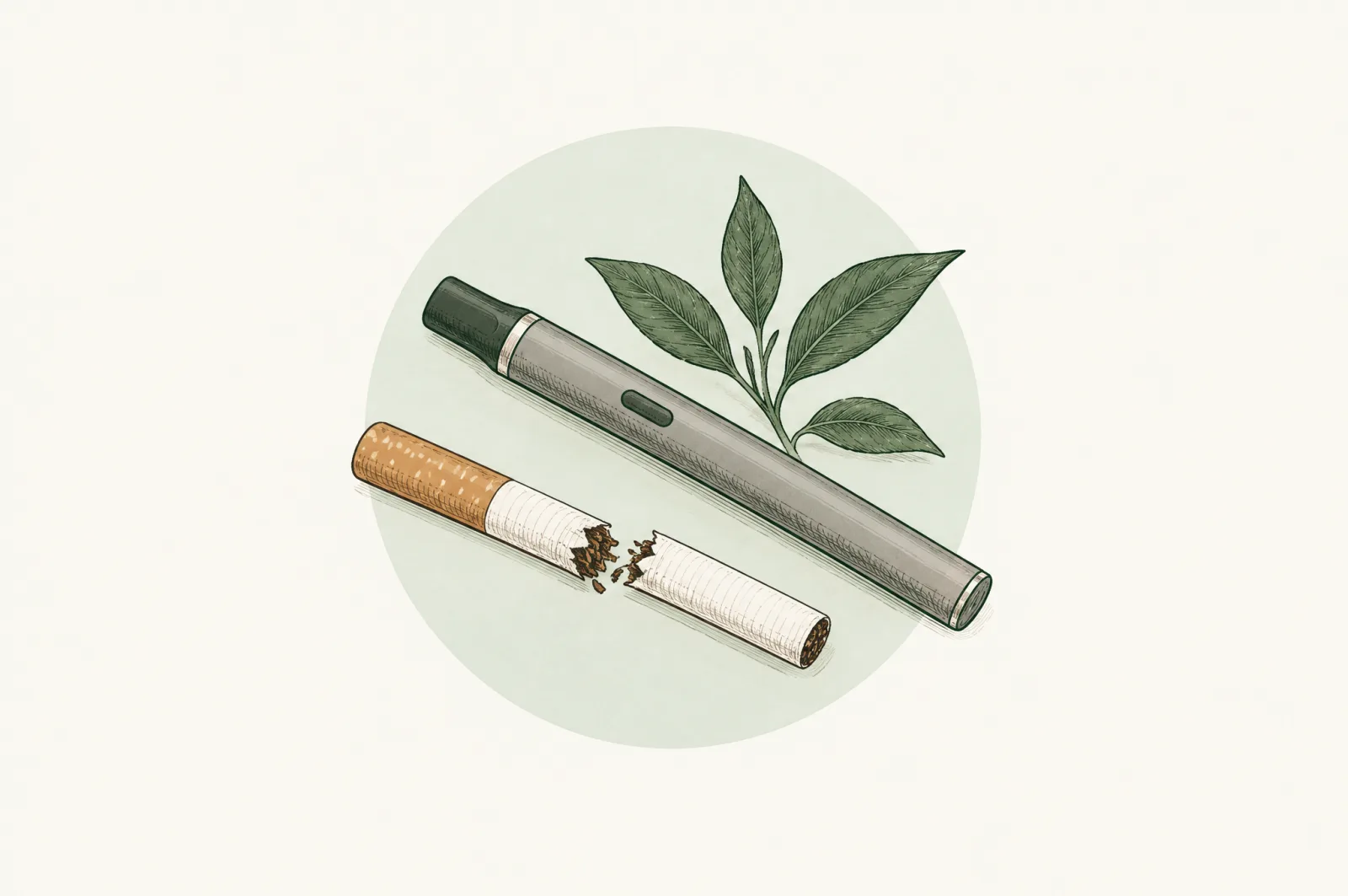 Illustration of a snapped cigarette and a vape pen
