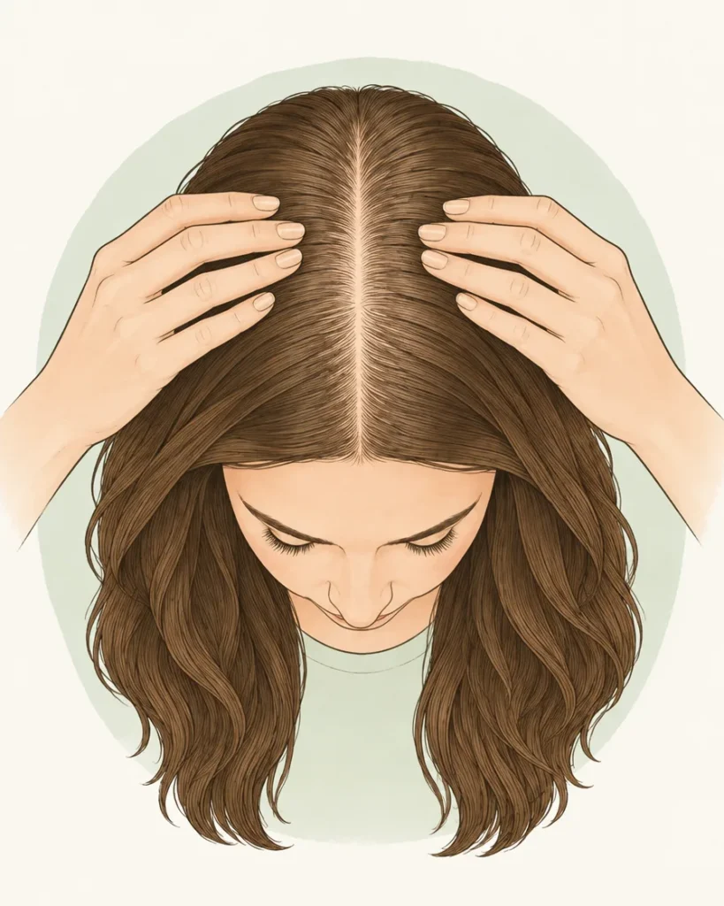 Illustration of hands parting hair to look at the scalp